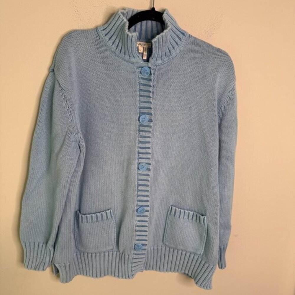 Tyler Boe Women's Blue 100% Cotton Button Up Long Sleeve Cardigan - Size L Large